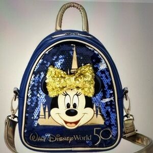 Walt Disney World 50th Blue and Gold Minnie Mouse Sequin Bag crossbody